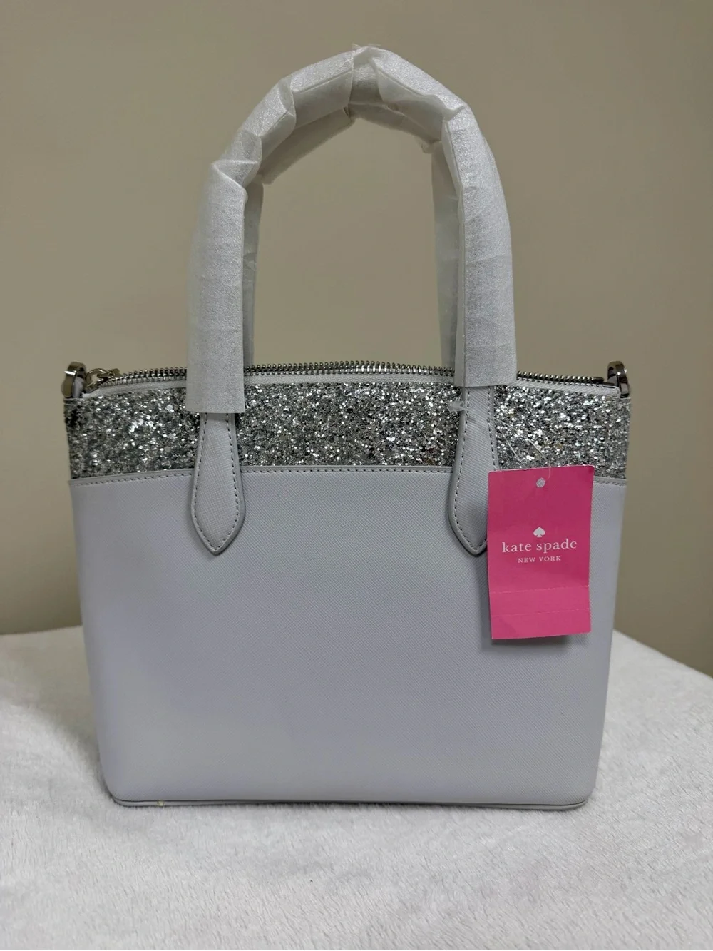 Kate Spade Glitter Trim Satchel with Crossbody Strap.
